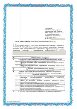 Приложение к свидетельству о допуске к определенному виду или видам работ Красноярск СРО в проектировании